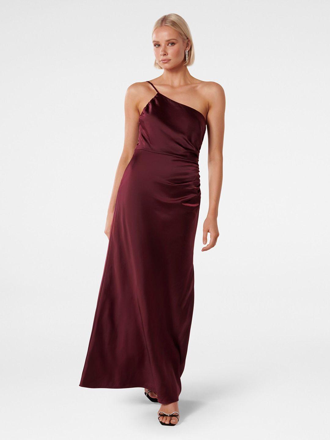 forever new one shoulder gathered detailed satin maxi dress