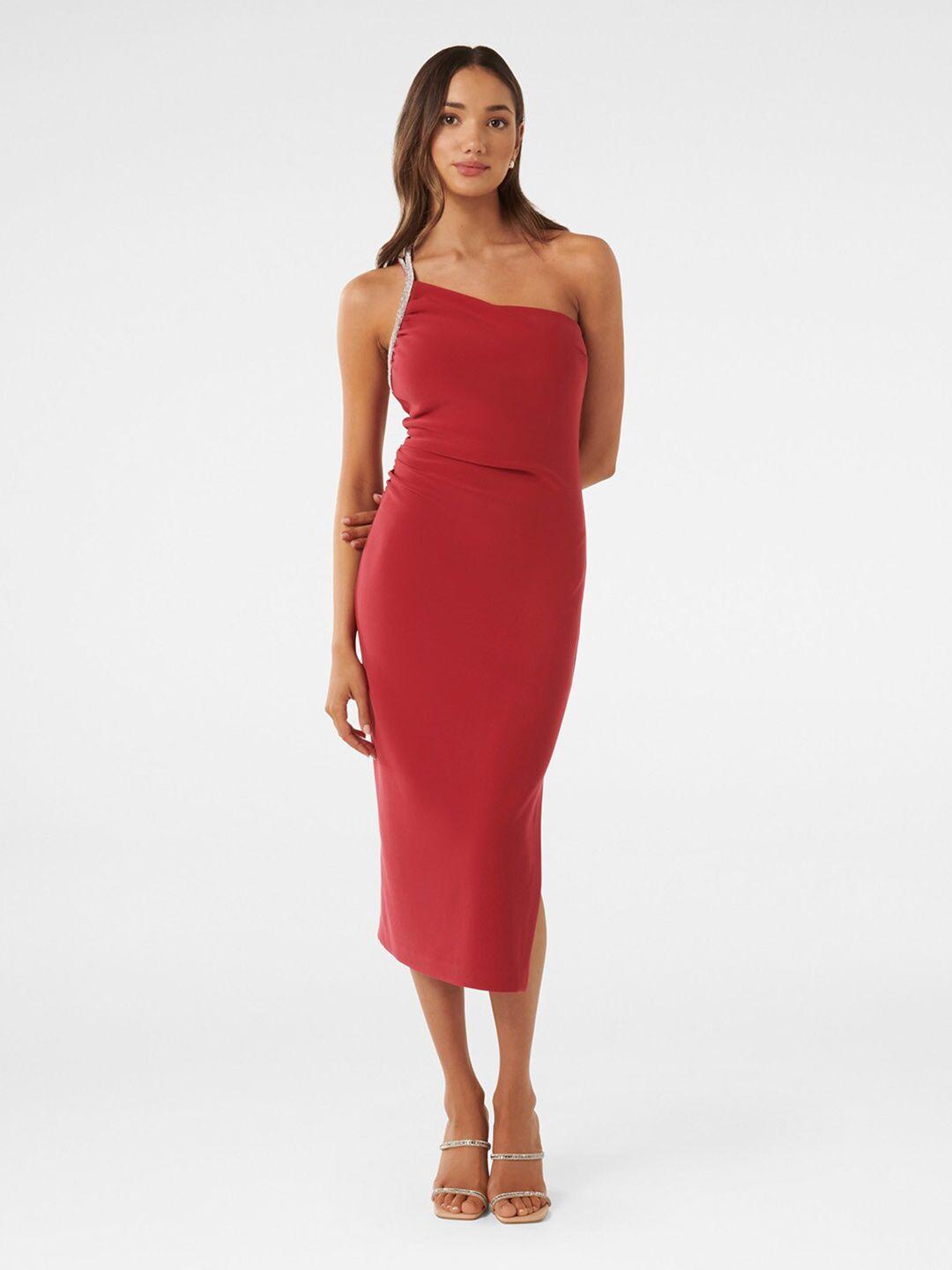 forever new one shoulder sheath midi dress