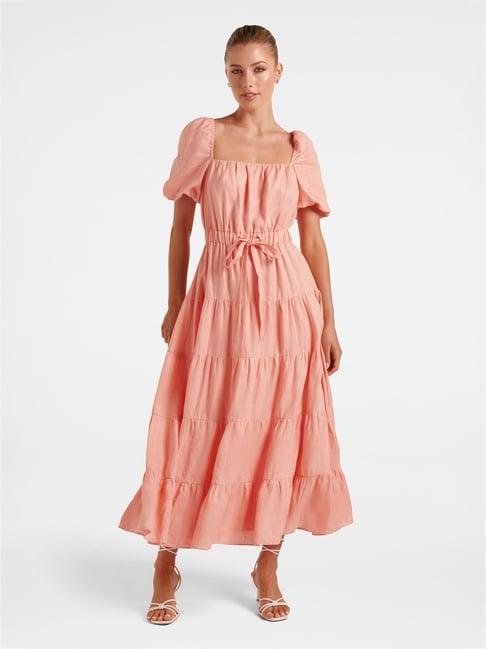 forever new peach linen regular fit midi dress