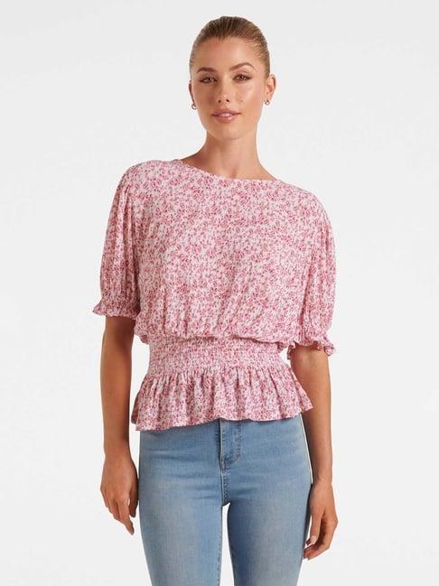 forever new pink floral print peplum top