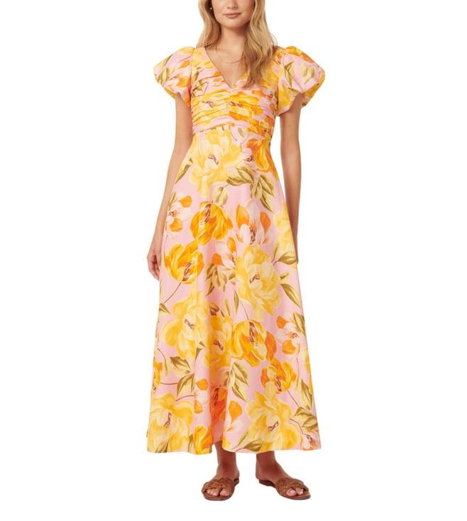 forever new pink wright floral june ruched regular fit midi dress