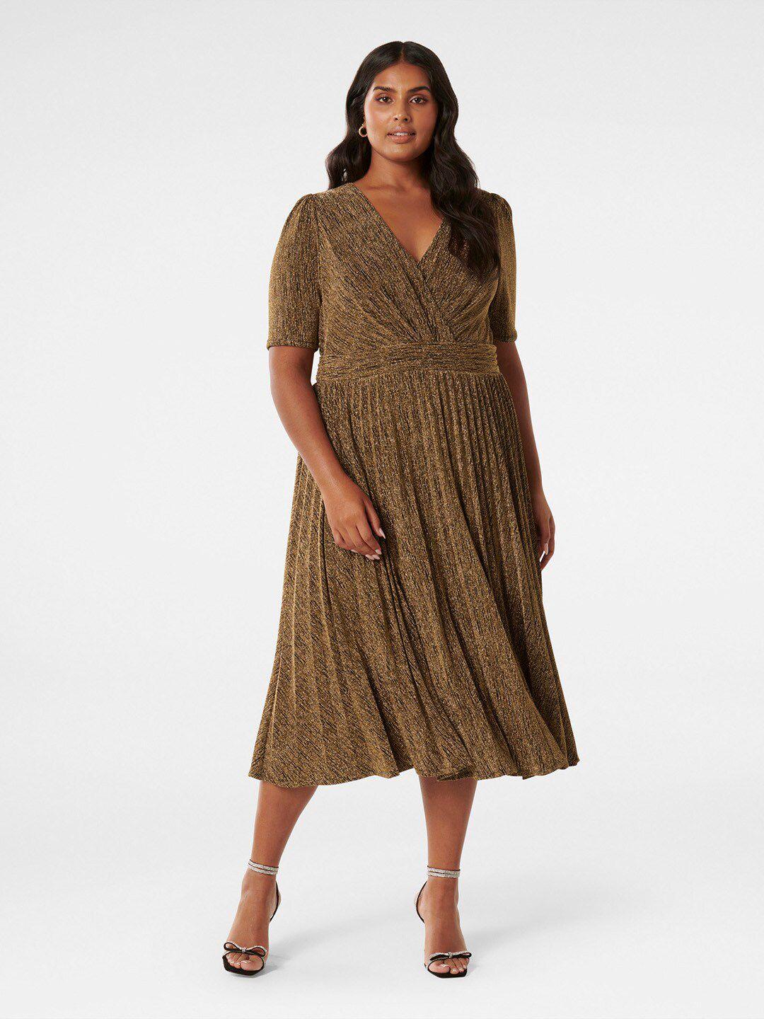 forever new plus size self design v-neck fit & flare midi dress