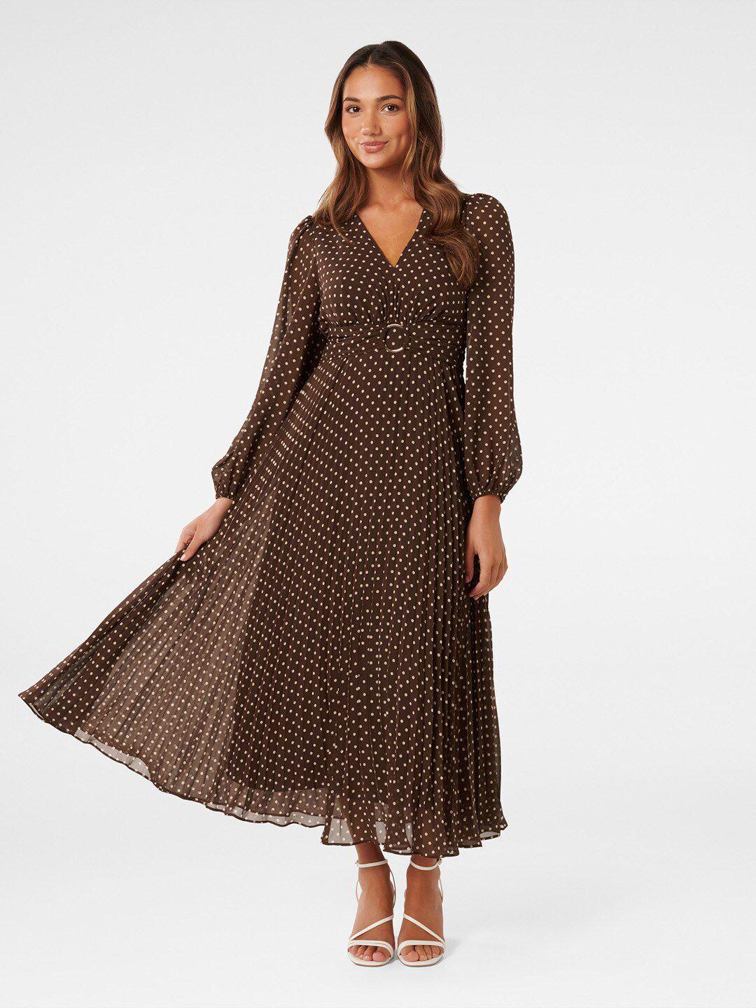 forever new polka dot printed v-neck puff sleeves fit & flare midi dress