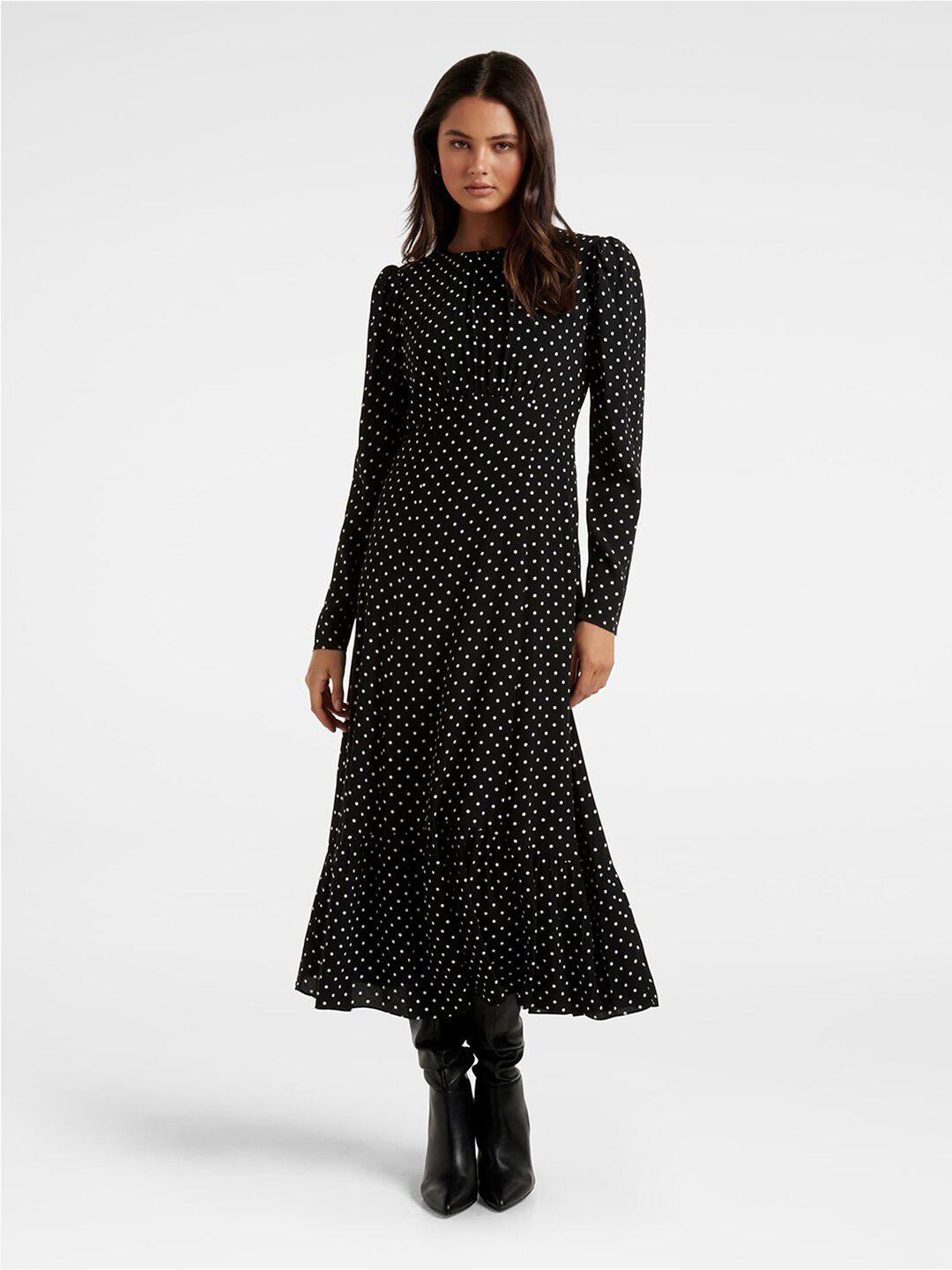 forever new polka dots printed flounce maxi fit & flare dress