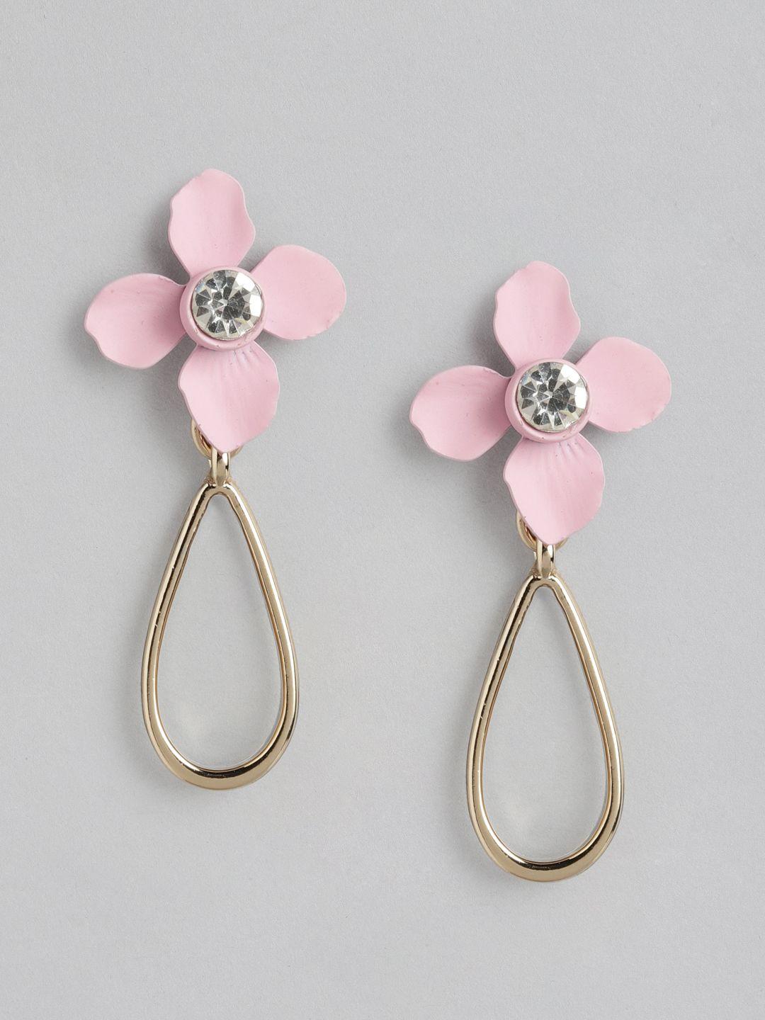 forever new rose gold-plated crystal studded floral drop earrings