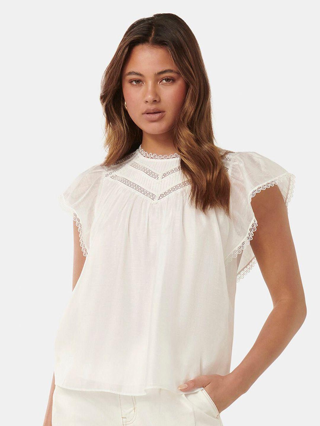 forever new round neck flutter sleeve regular opaque top