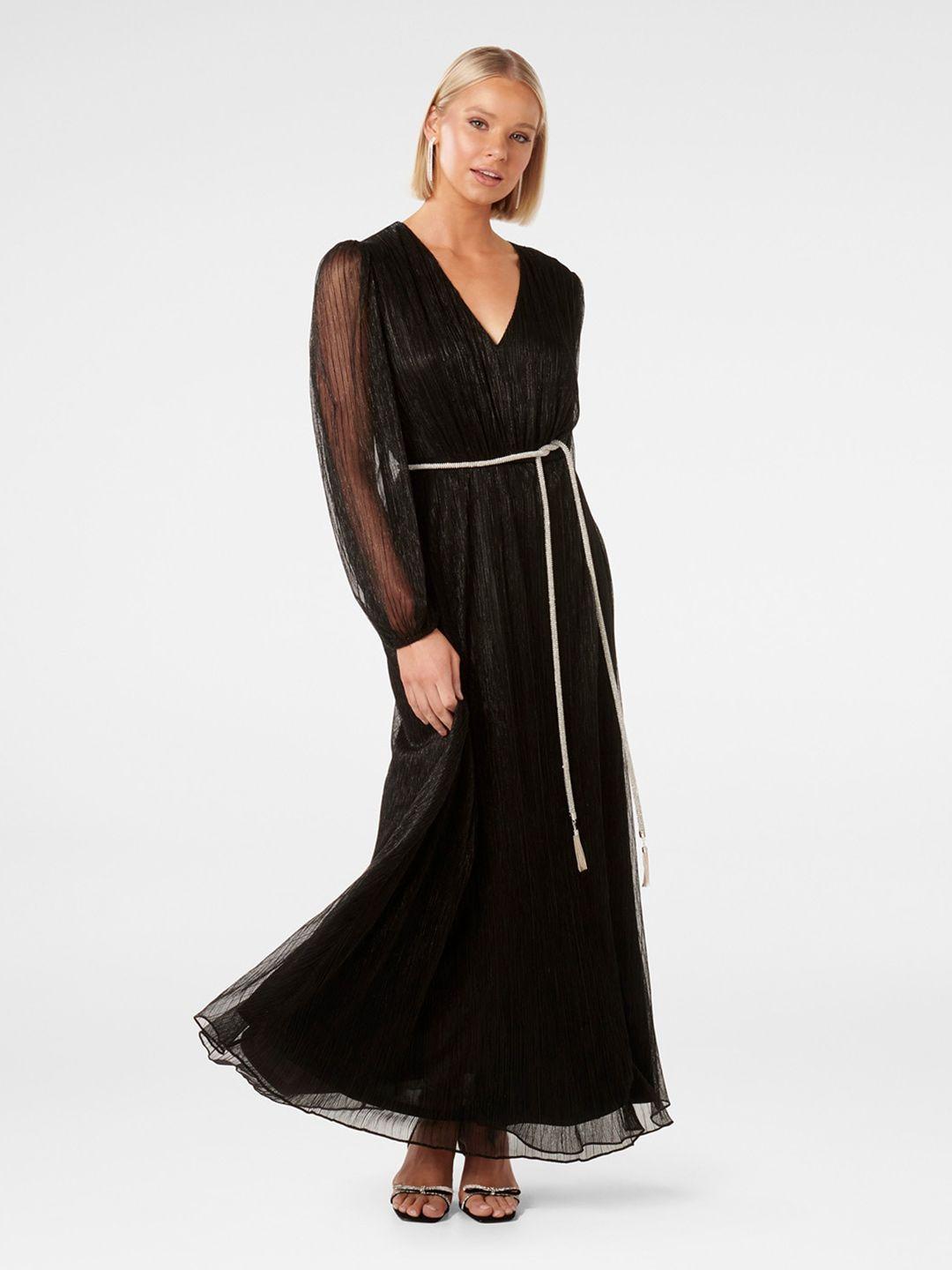 forever new self design puff sleeve fit & flare maxi dress