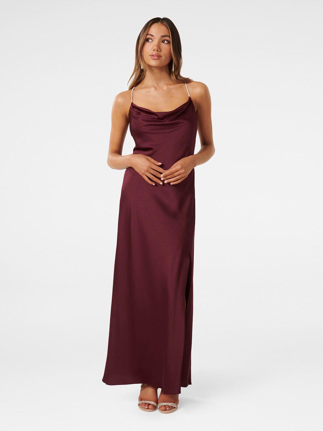 forever new shoulder strap satin slit maxi dress