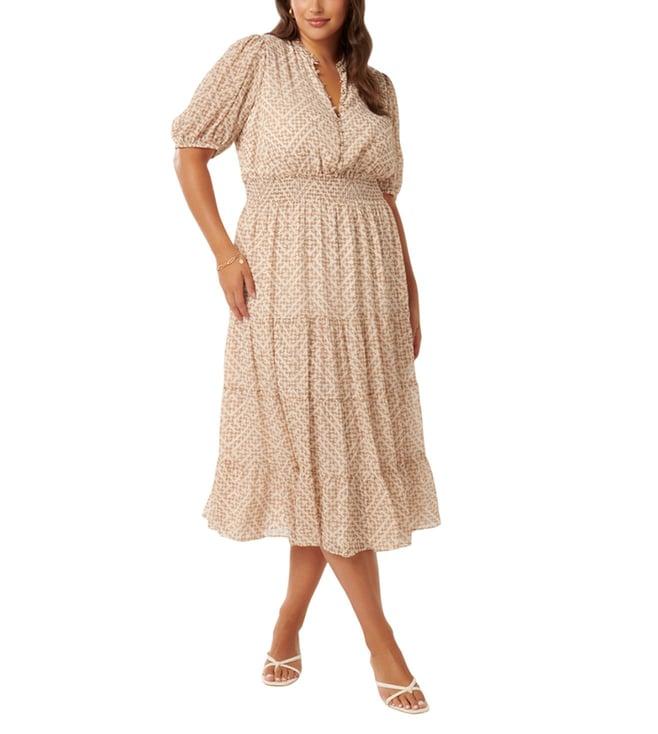 forever new tan alder geo hazel printed curves midi dress