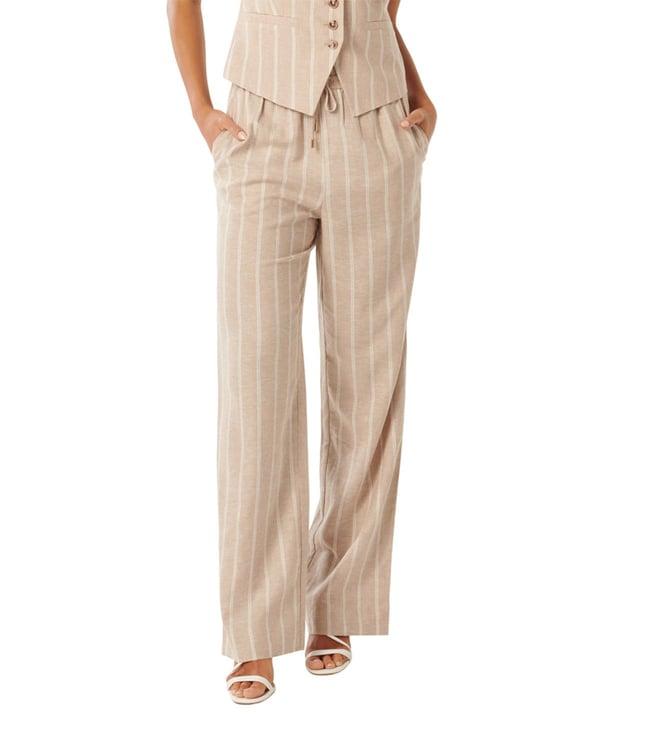 forever new taupe lori striped relaxed fit drawstring trousers