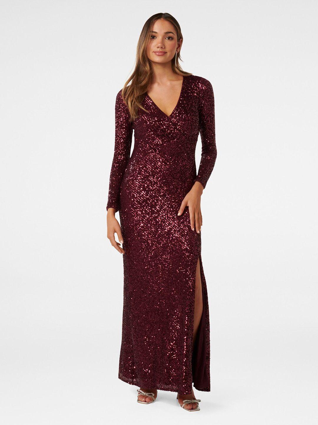 forever new v-neck embellished sequinned detailed maxi dress