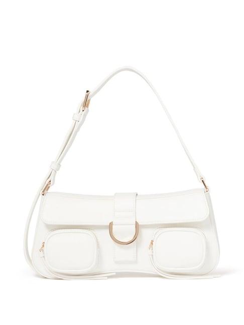 forever new white solid medium shoulder handbag