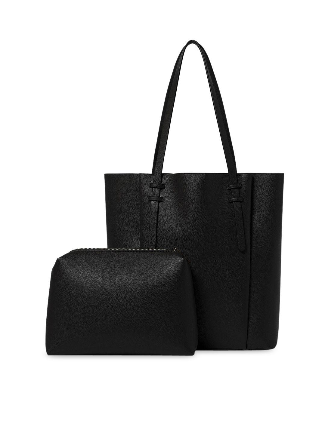 forever new women  black pu oversized shopper tote bag