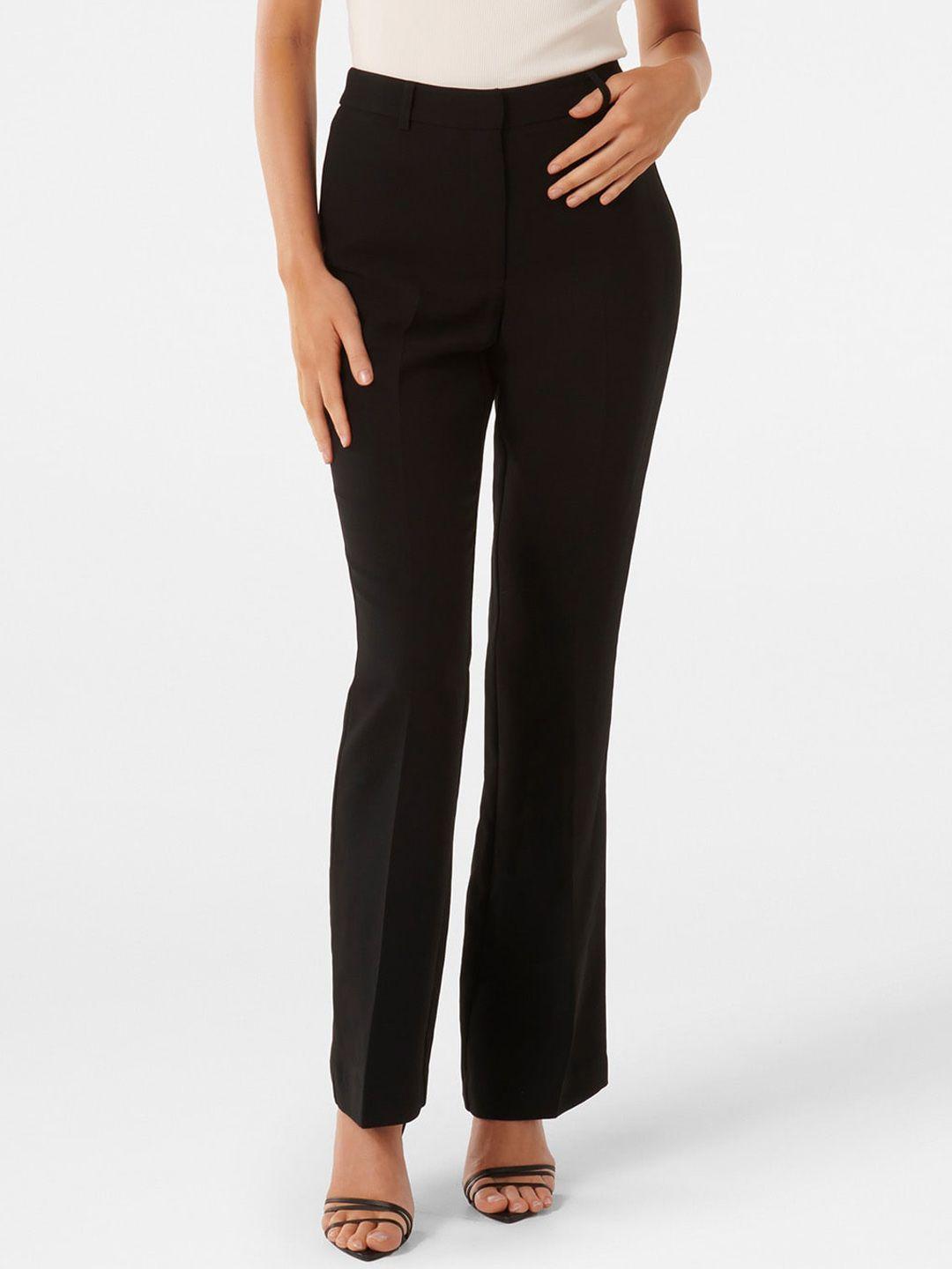 forever new women black slim fit high-rise trousers