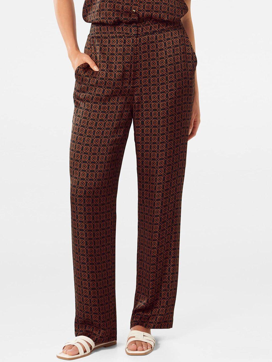 forever new women brown printed high-rise trousers