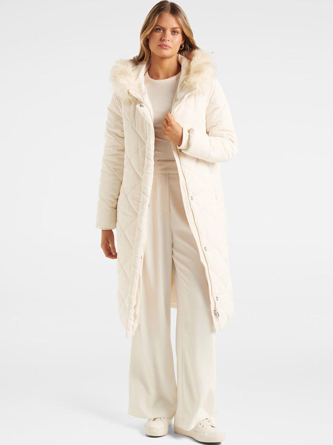 forever new women cream-coloured longline parka jacket