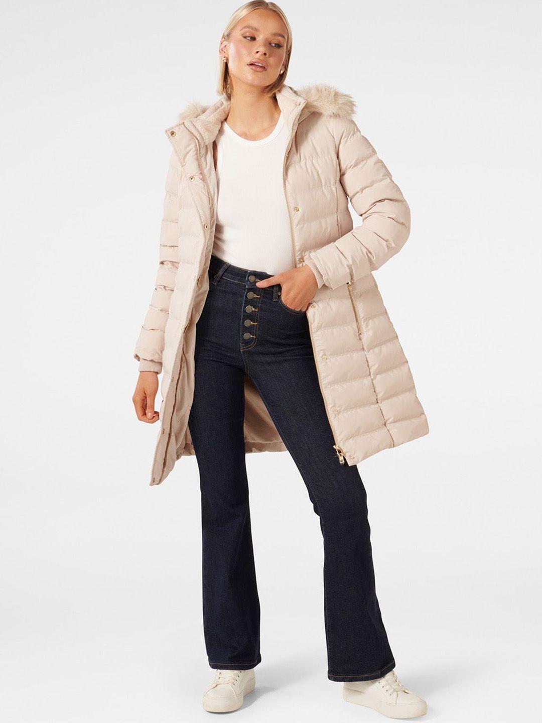 forever new women cream-coloured puffer jacket