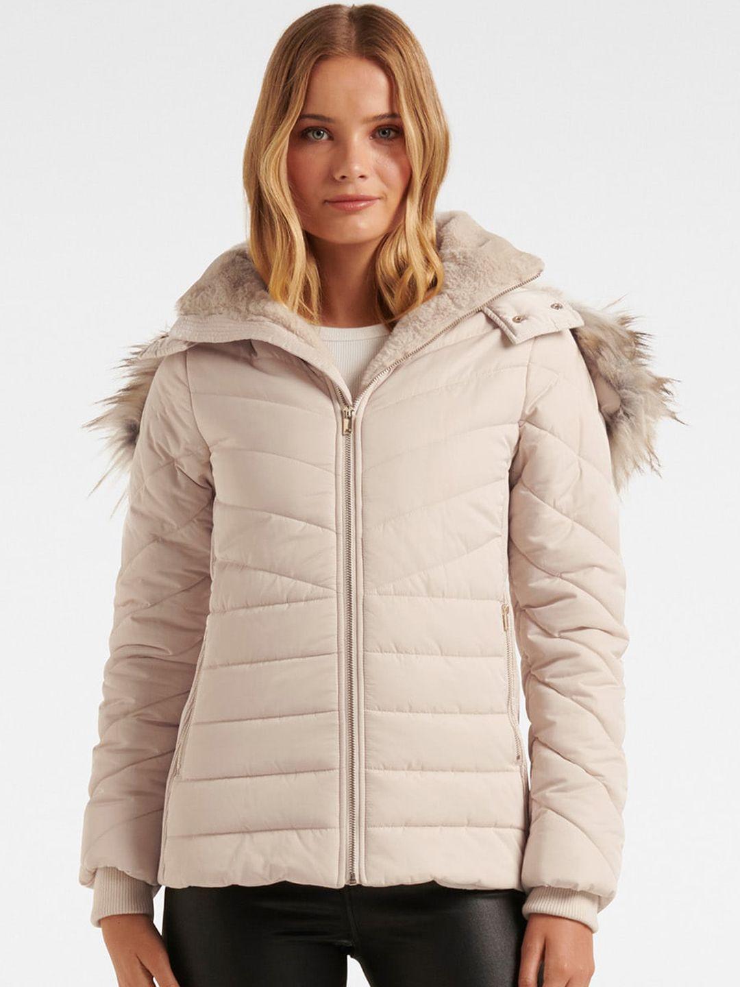 forever new women cream-coloured puffer jacket