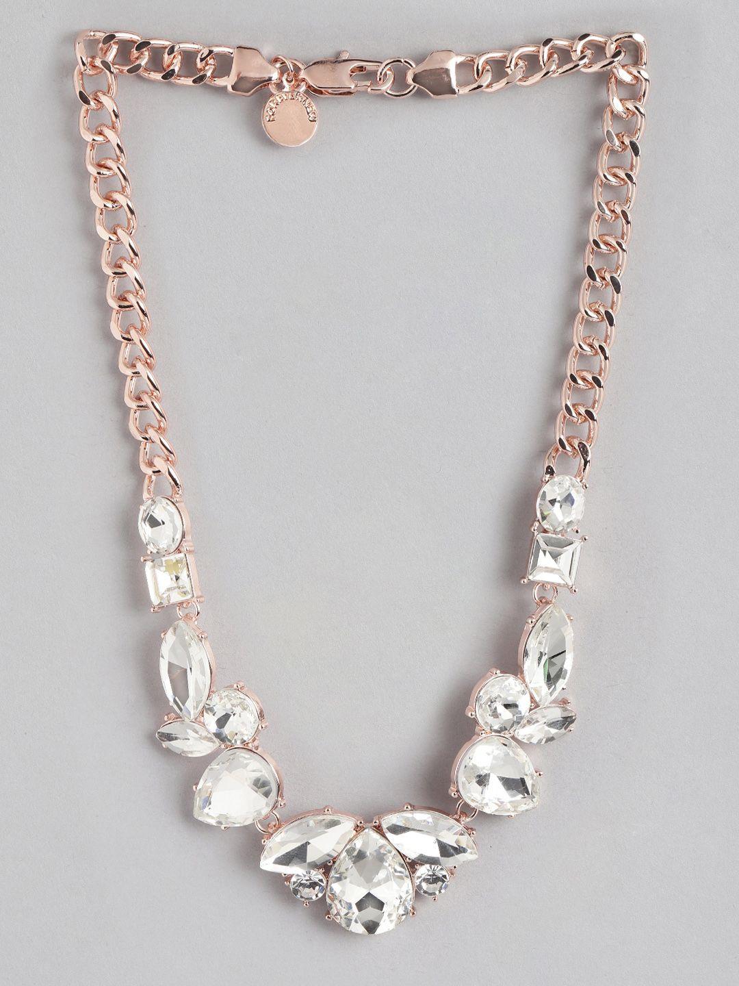 forever new women crystal studded rose gold-plated necklace