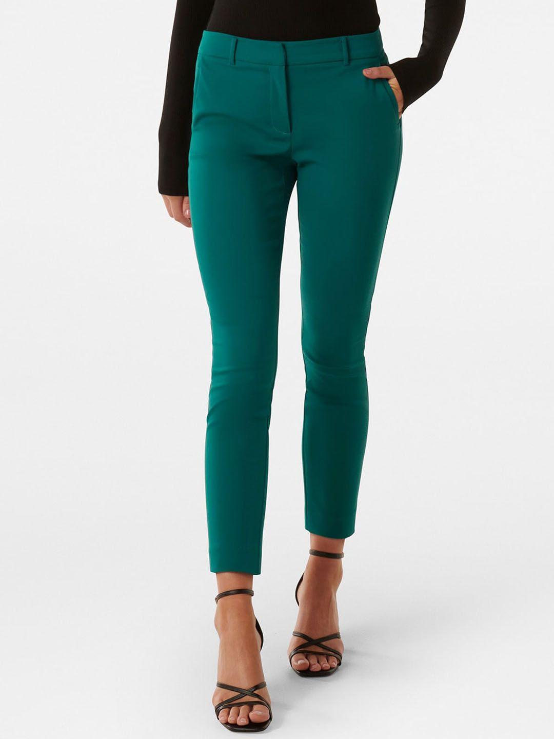 forever new women green slim fit trousers