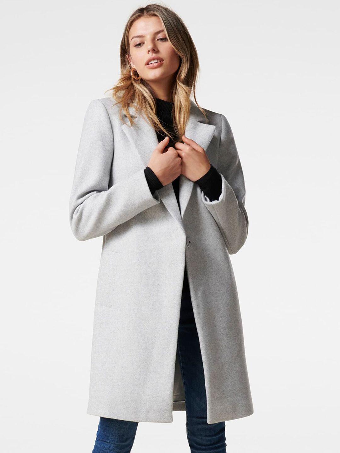 forever new women grey solid tailored-fit longline overcoat
