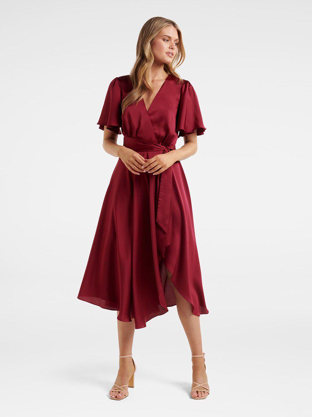 forever new women maroon satin midi dress