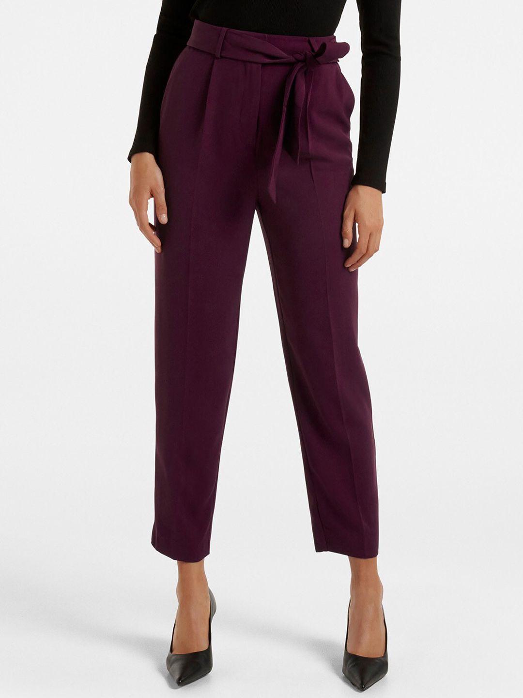 forever new women maroon tapered fit high-rise pleated trousers