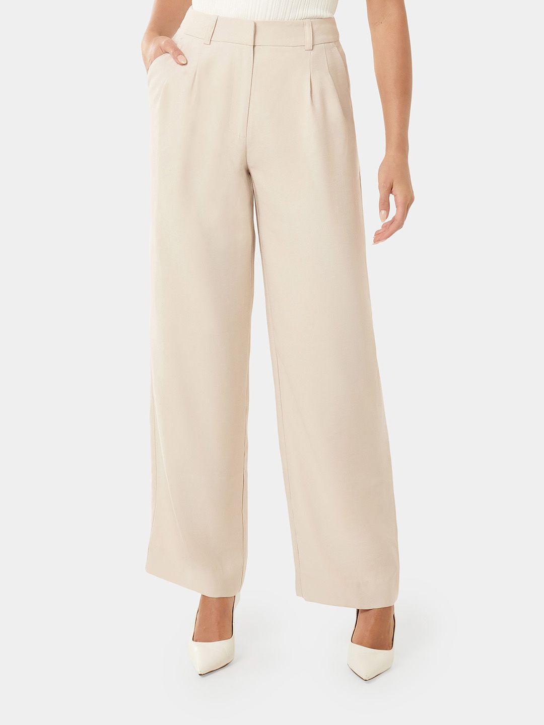 forever new women relaxed straight fit high-rise pleated trousers