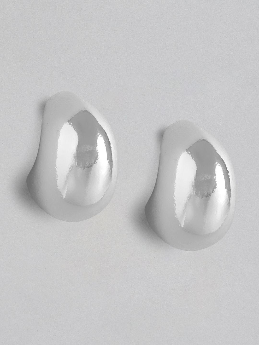 forever new women silver-plated teardrop shaped half hoop earrings