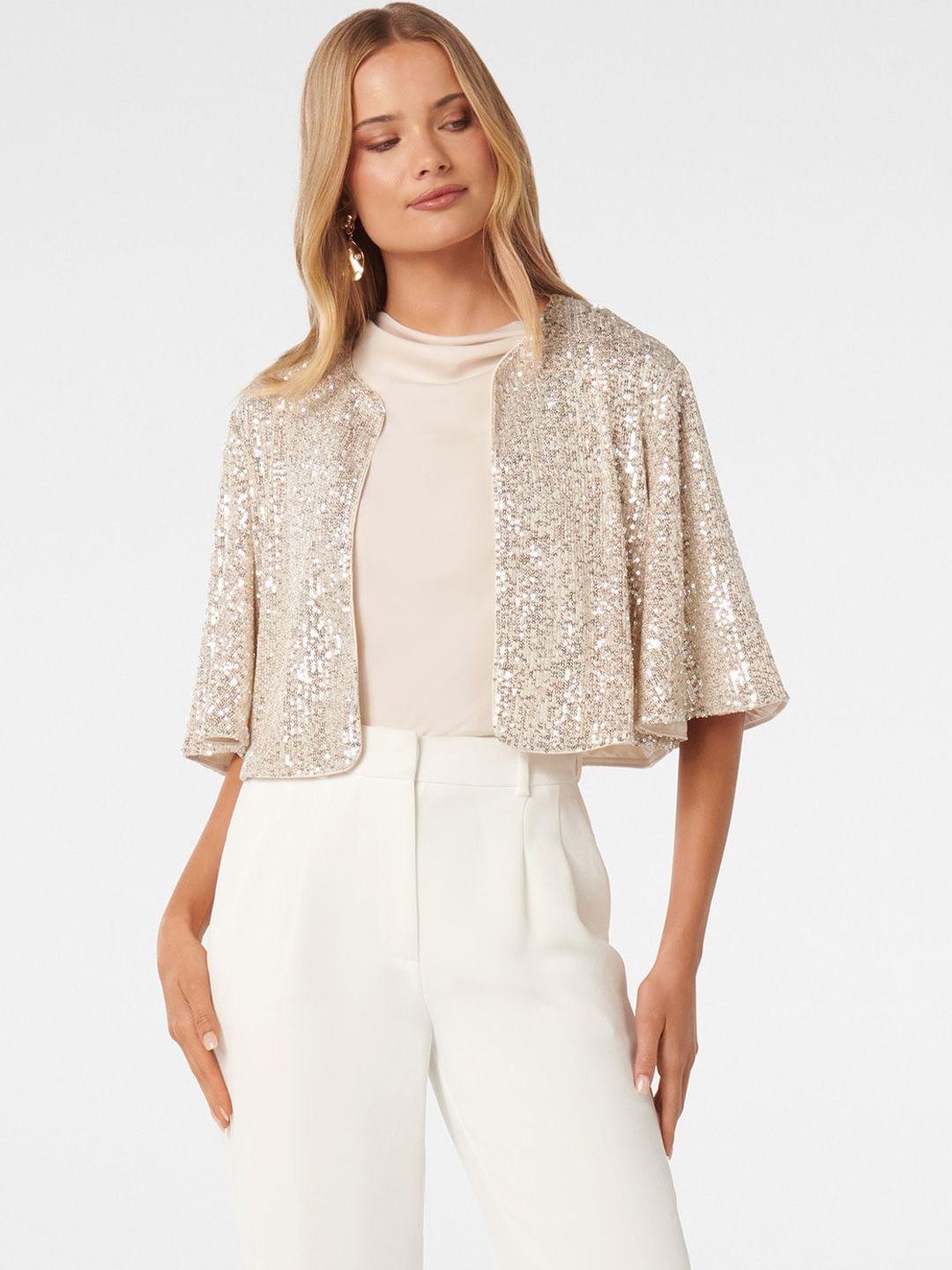 forever new women silver-toned crop cape jacket