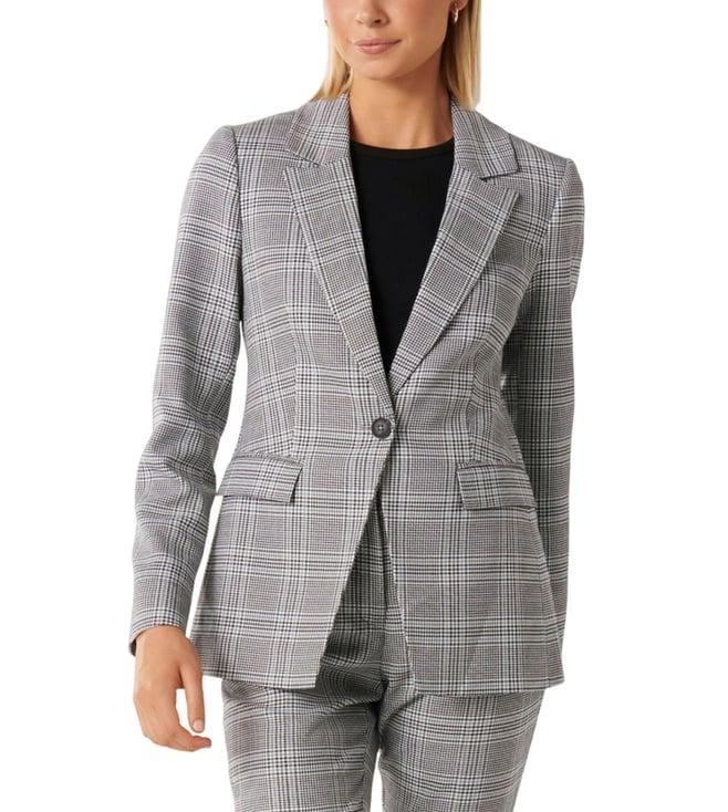 forever new x pooja hegde blue check suit cammie regular fit blazer