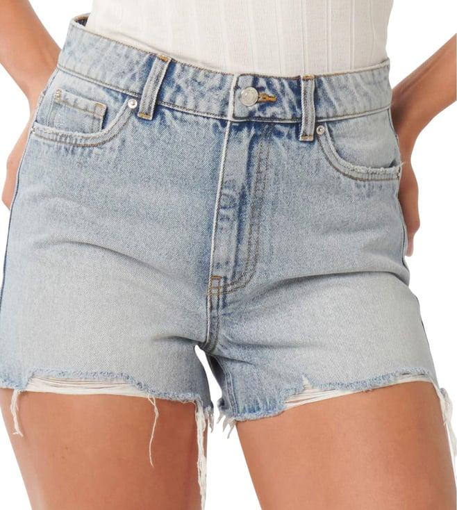 forever new x pooja hegde blue lexi distressed regular fit denim shorts