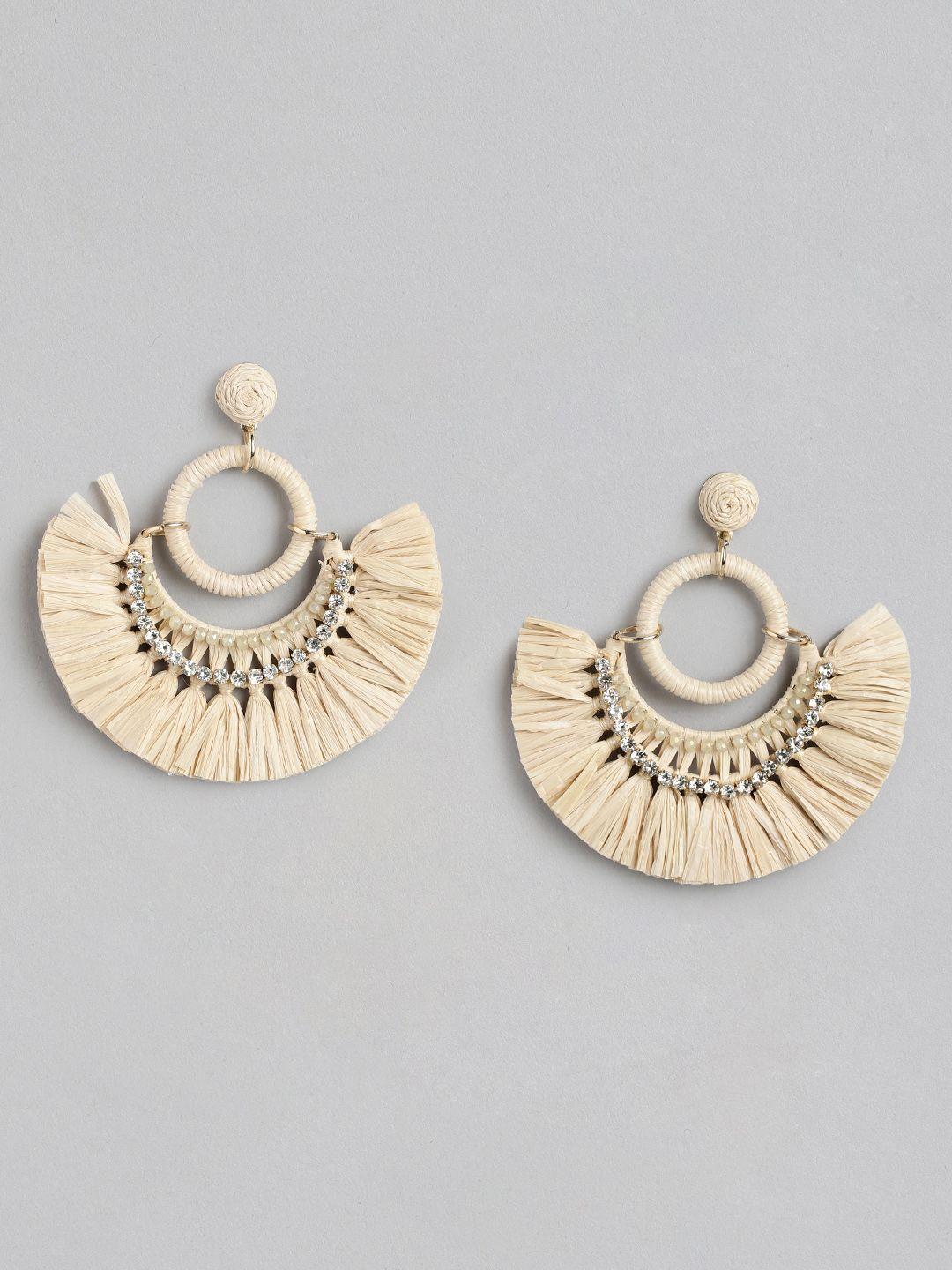 forever new zena weave raffia circular artificial stones studded drop earrings