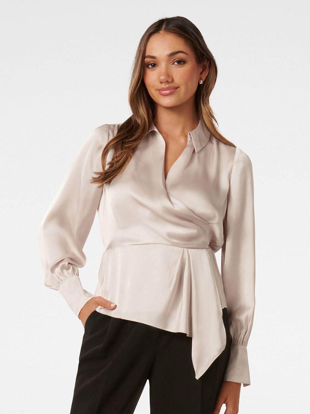 forever shirt collar cuffed sleeves wrap top
