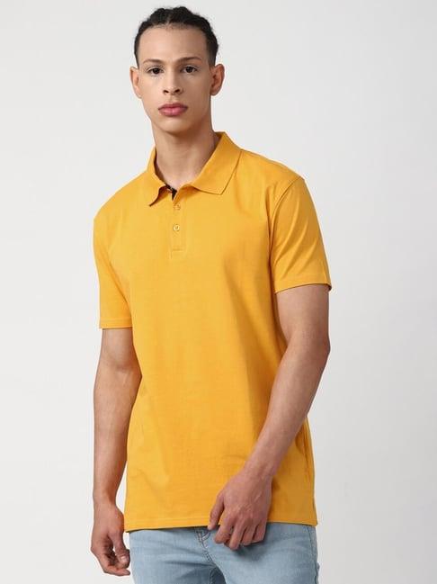 forever21 yellow cotton regular fit polo t-shirt