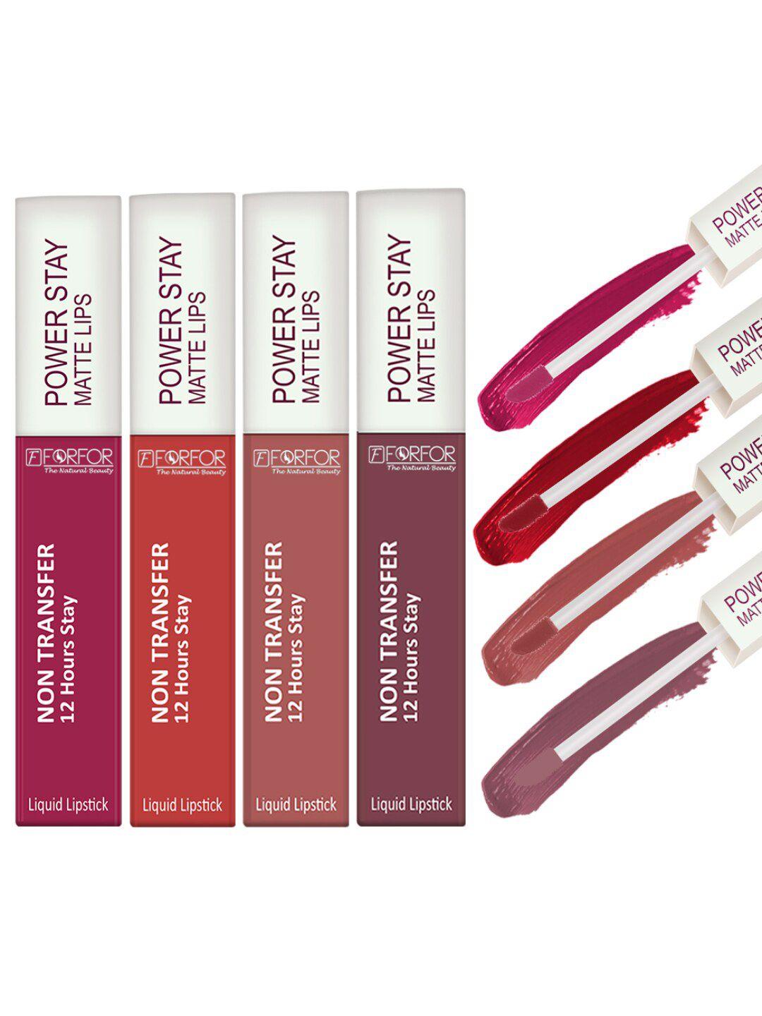 forfor set of 4 power stay non-transfer & waterproof liquid matte lipstick - 5 ml each