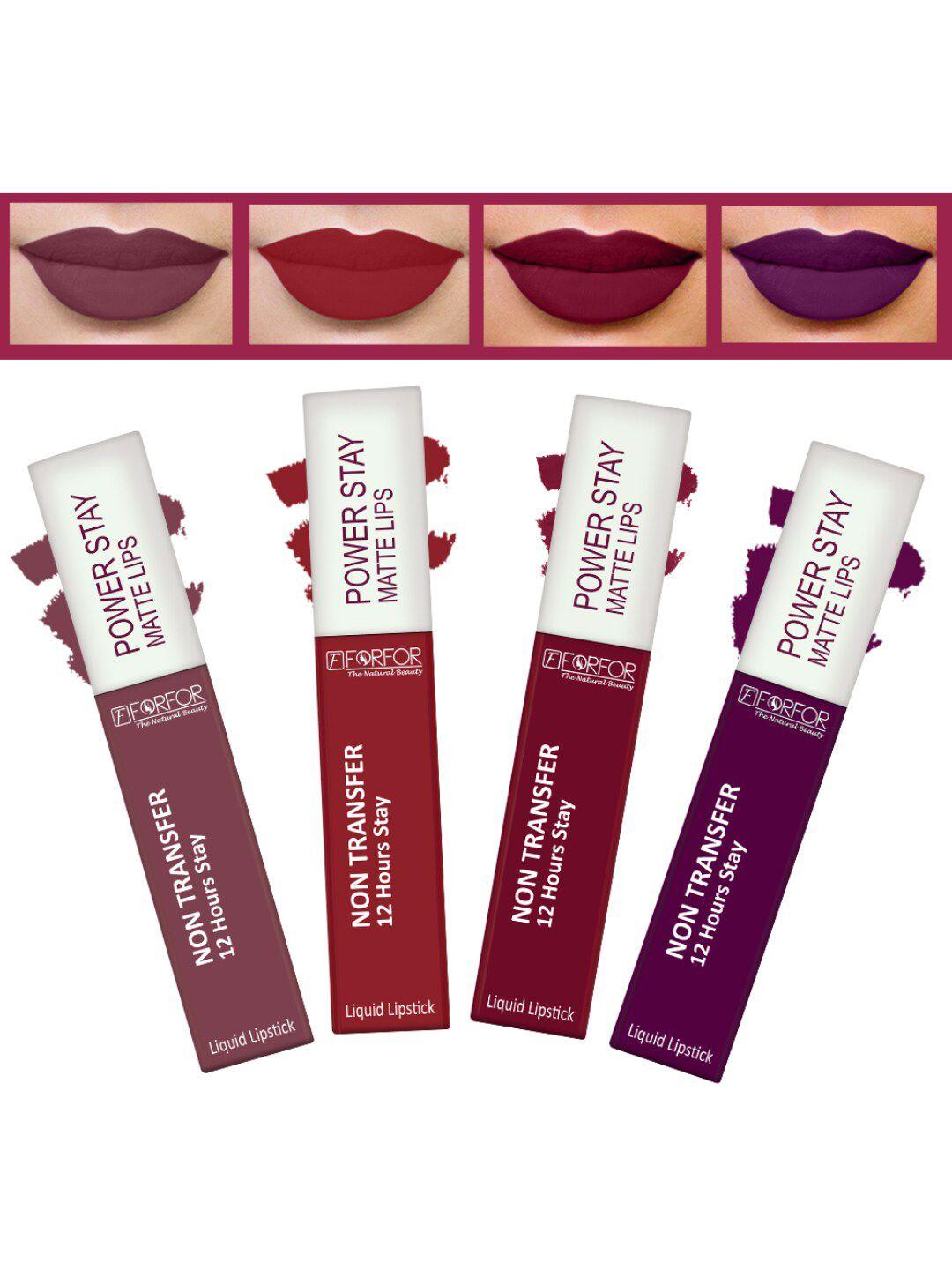 forfor set of 4 powerstay non transfer liquid matte lipstick - 5 ml each