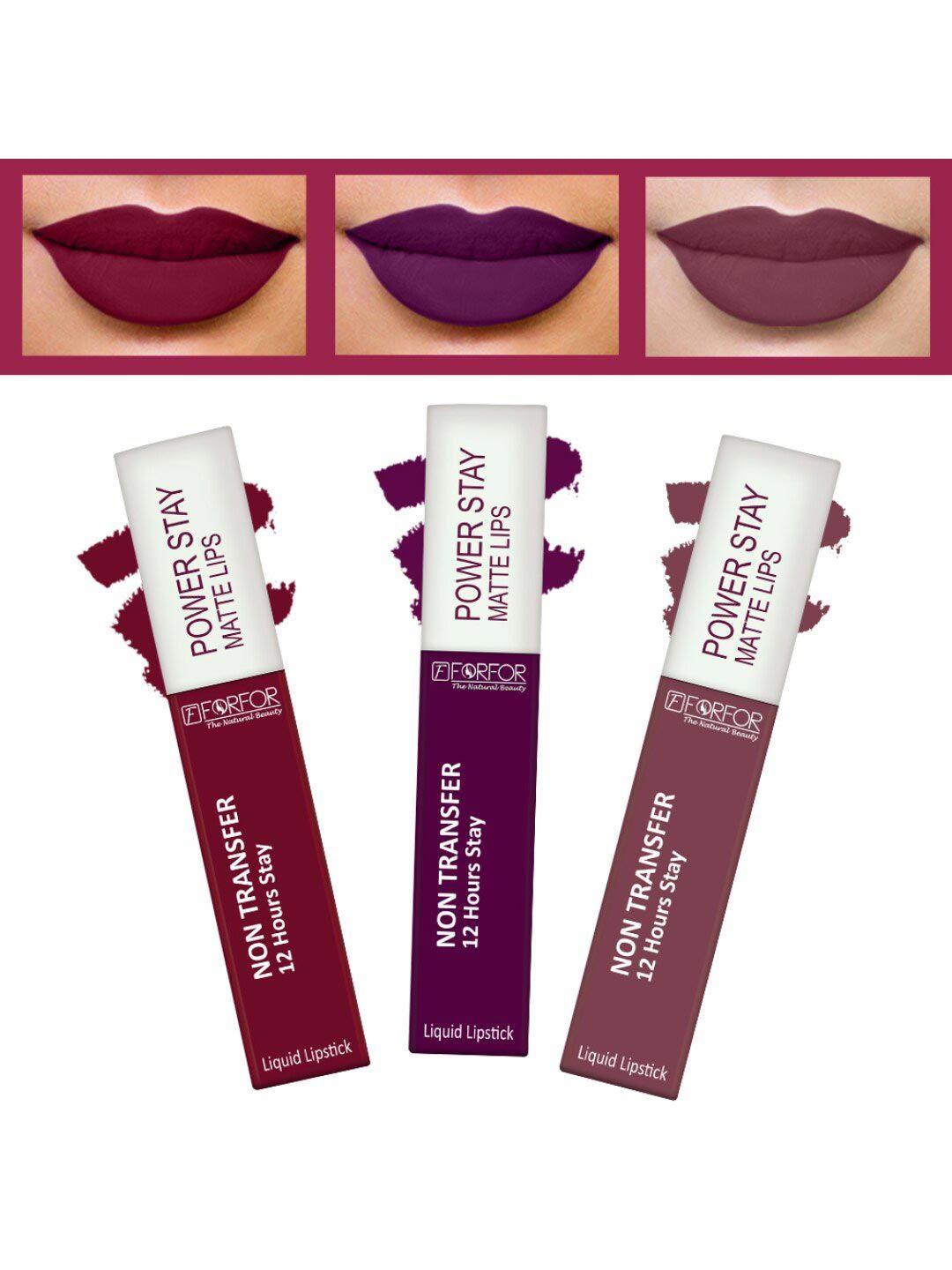 forfor powerstay 3pcs non transfer liquid matte lipstick - wine-bridal maroon-peppy red