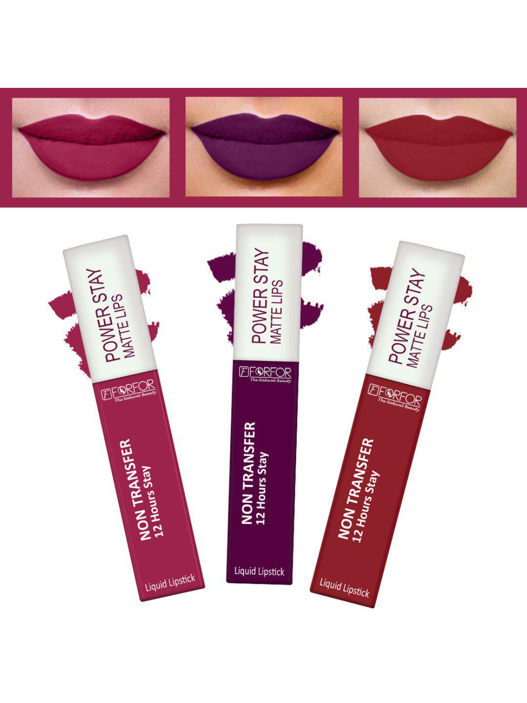 forfor set of 3 powerstay non transfer liquid matte lipstick - 5 ml each
