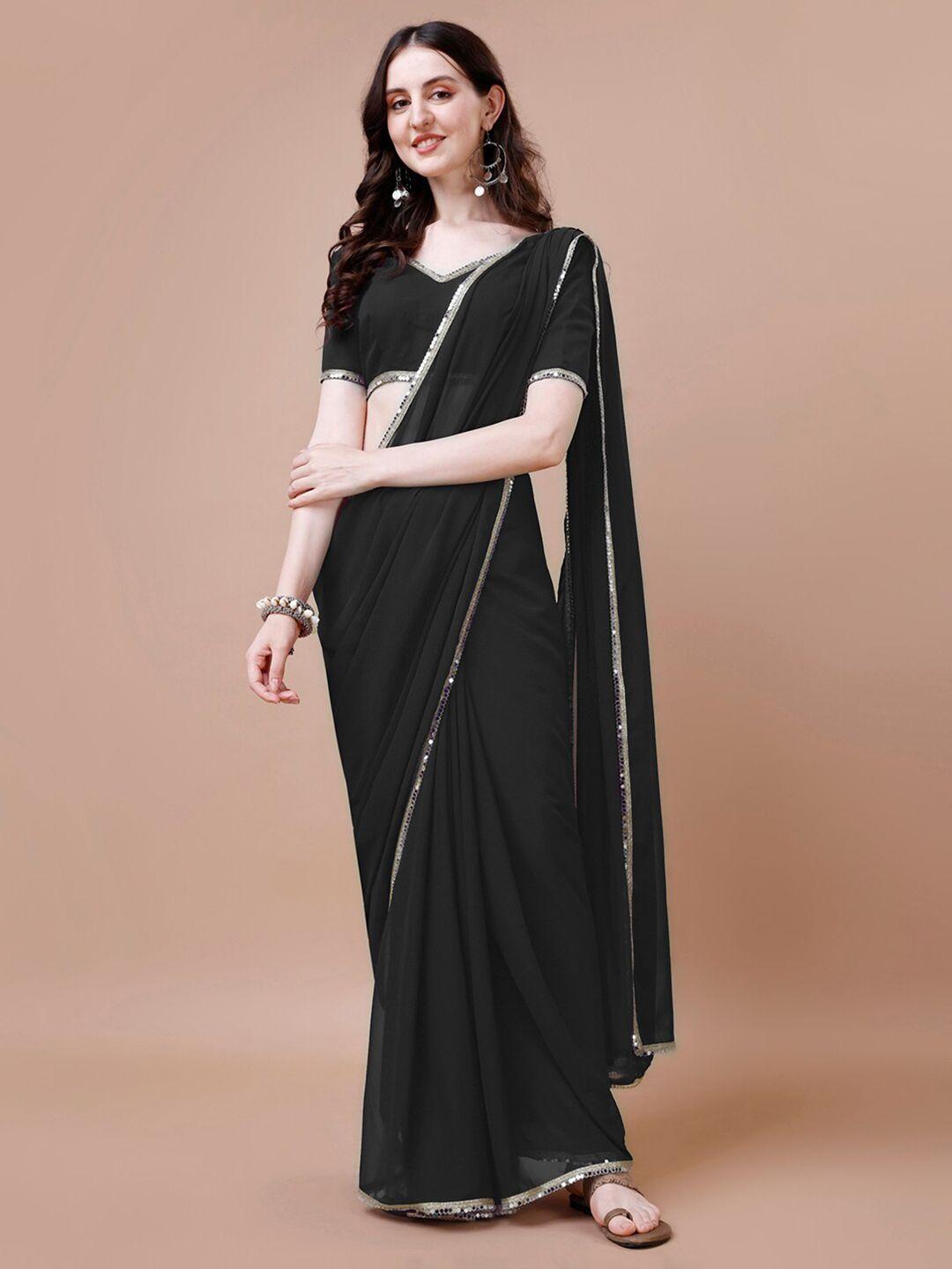 forkey embellished mirror work detailed kasavu saree