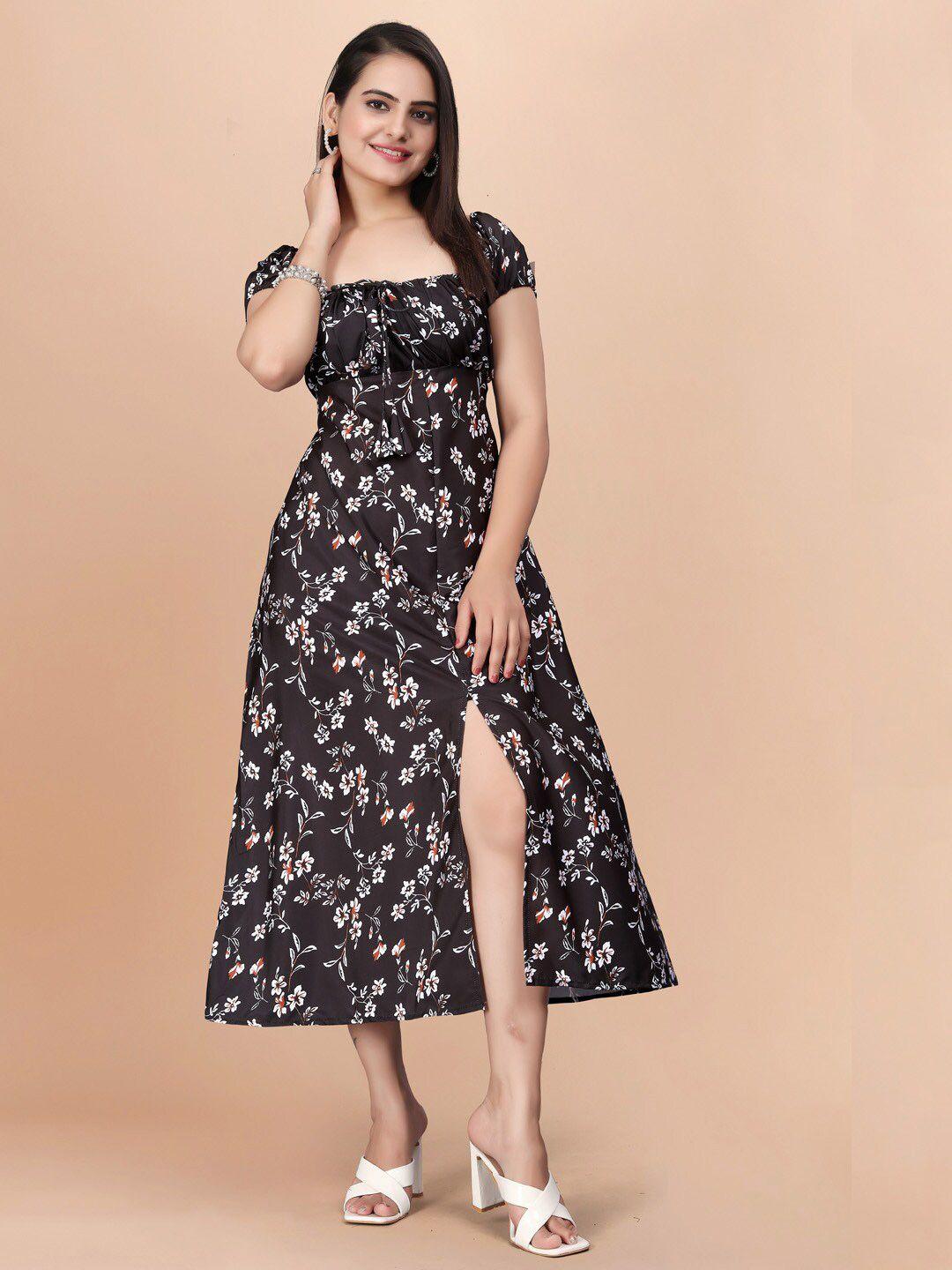 forkey floral printed gathered a-line midi dress