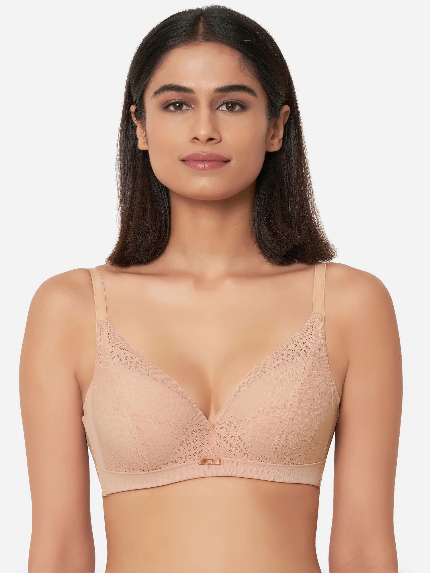 forma padded non-wired 3/4th cup lace fashion bra - brown