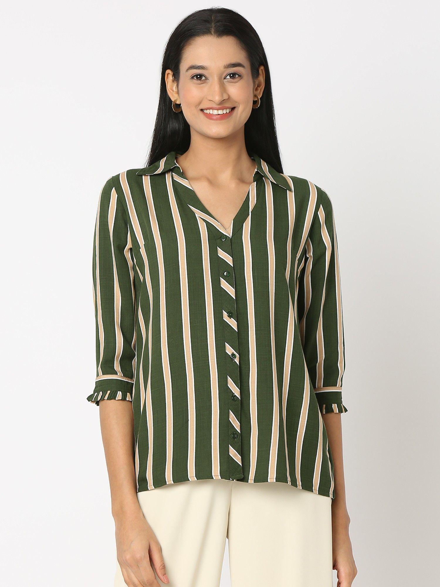 formal green v-neck collar shirt