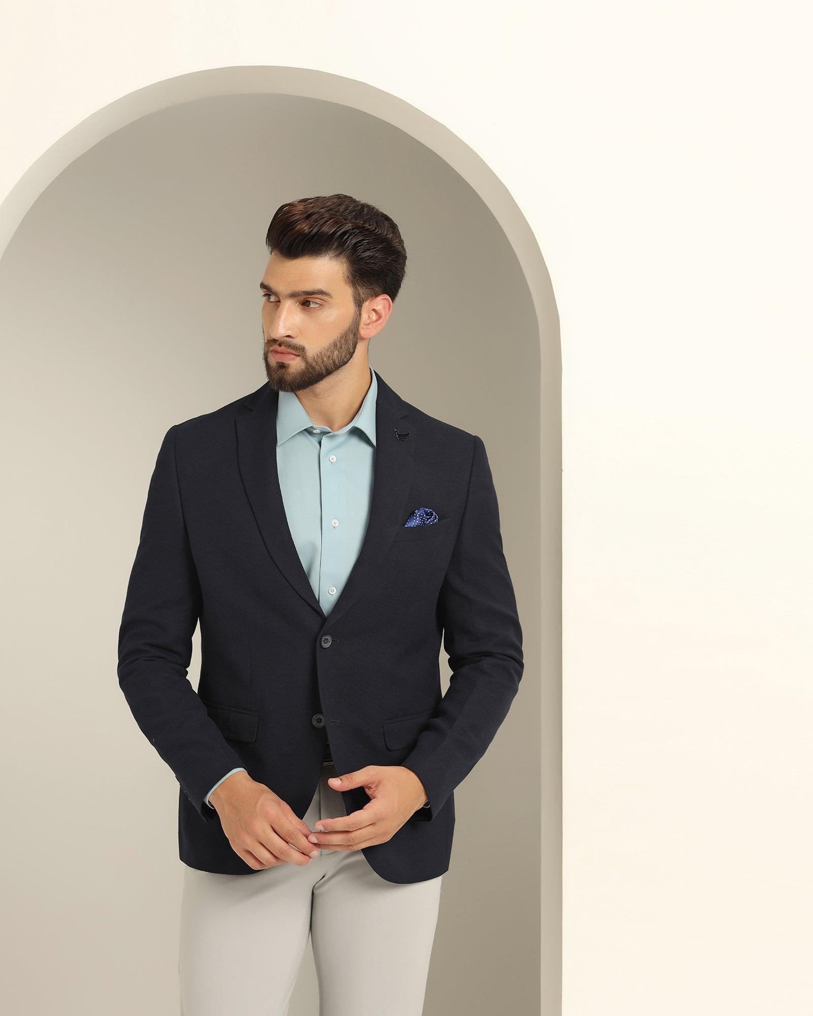 formal navy textured blazer - sarwin