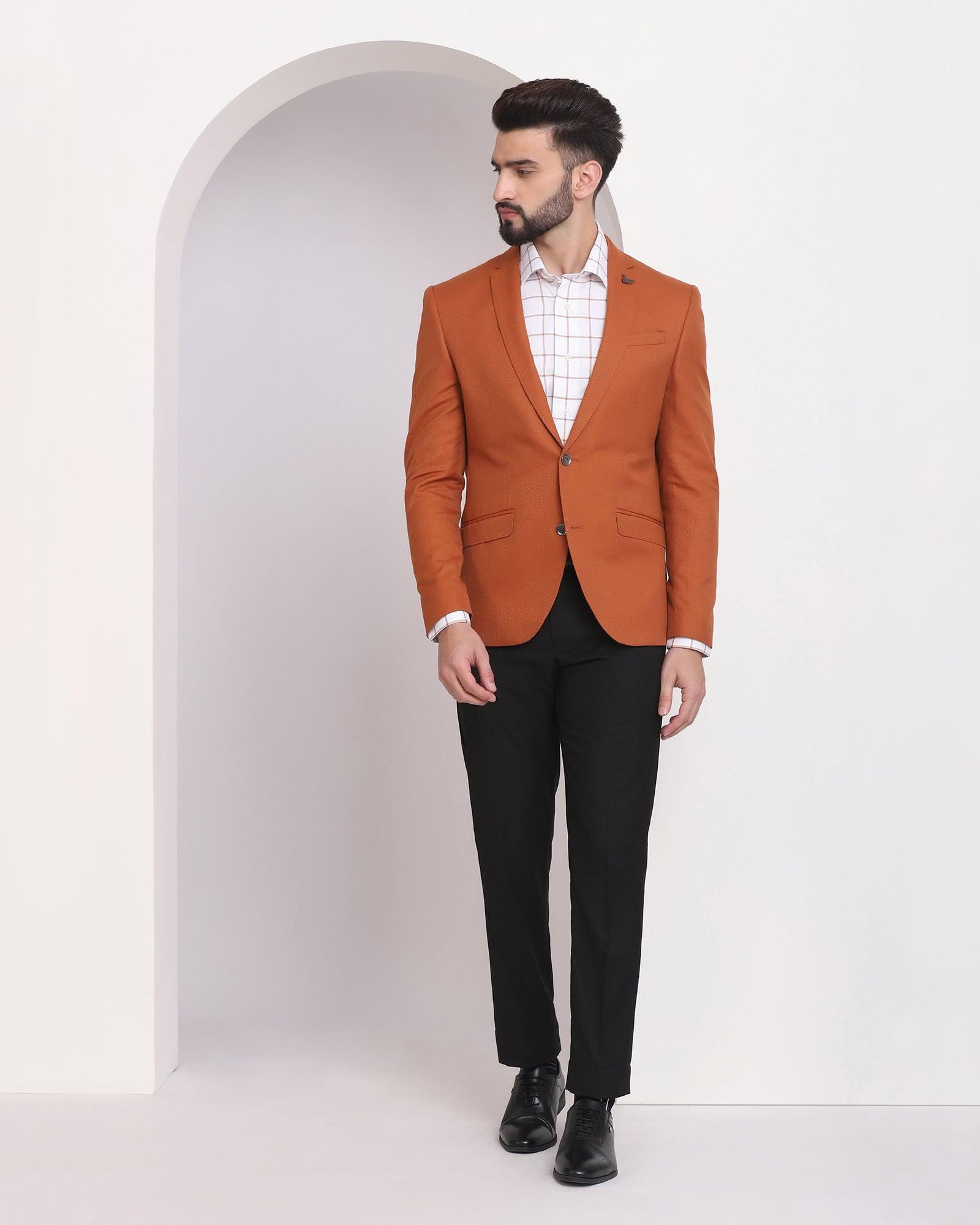 formal orange textured blazer - sarwin