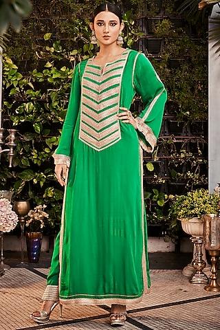 forrest green embroidered kurta set