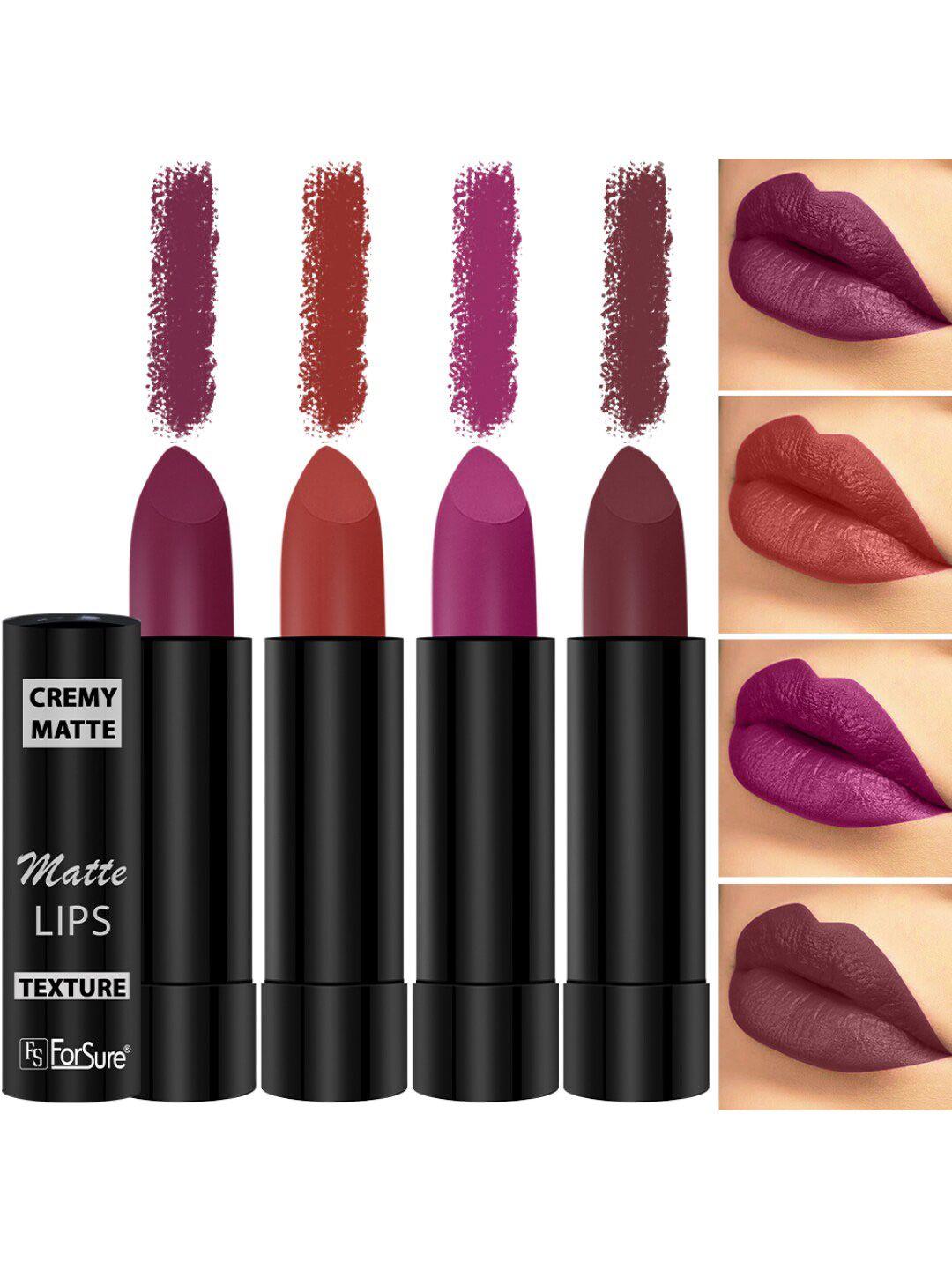 forsure set of 4 cremy matte long lasting & lightweight lipstick - shades 52-55-58-86