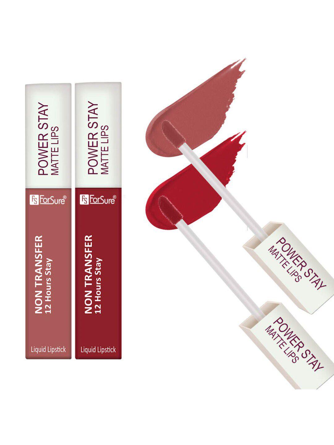 forsure set of 2 power stay non transfer 12hrs stay liquid lipstick 4 ml each - 21 & 22