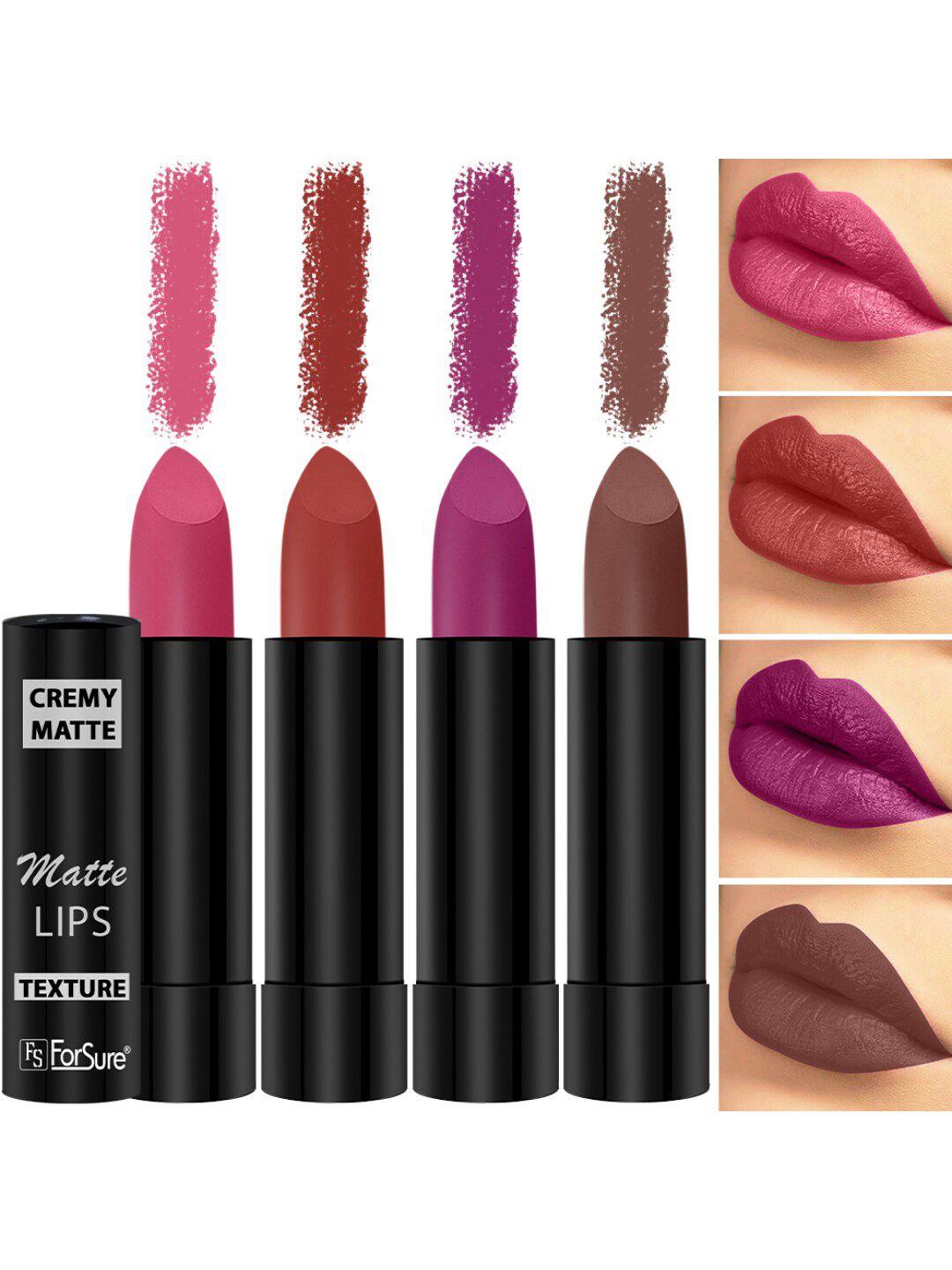 forsure set of 4 cremy matte long lasting & lightweight lipstick - shades 55-58-60-111