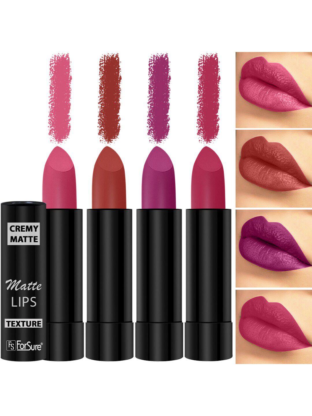 forsure set of 4 cremy matte long lasting & lightweight lipstick - shades 55-58-60-92